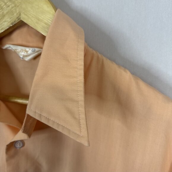 Vintage Capri West Short Sleeve Button Shirt Peach Large 70s Big Collar - Picture 2 of 4